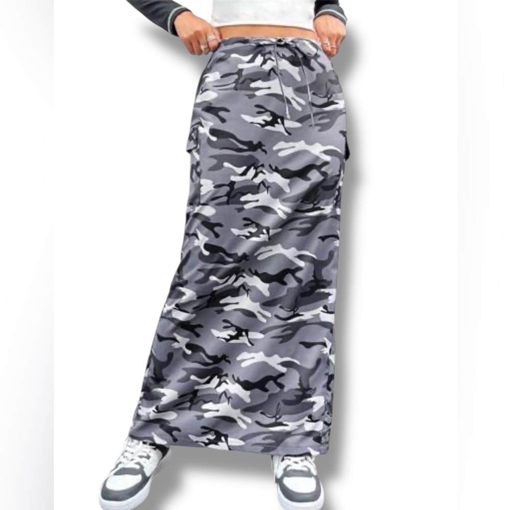 Camouflage Front Knot Side Flap Pocket‎ Skirt